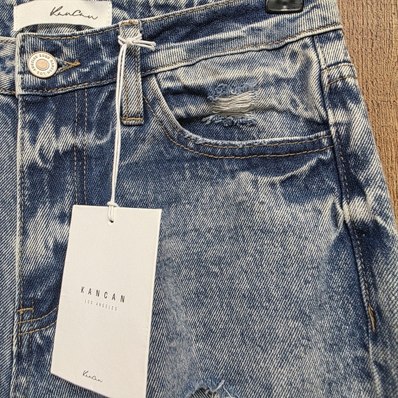 Kancan Acid Wash Distressed Ankle Side Slit High Rise Jeans Raw Hem Size 3 New - Picture 3 of 10